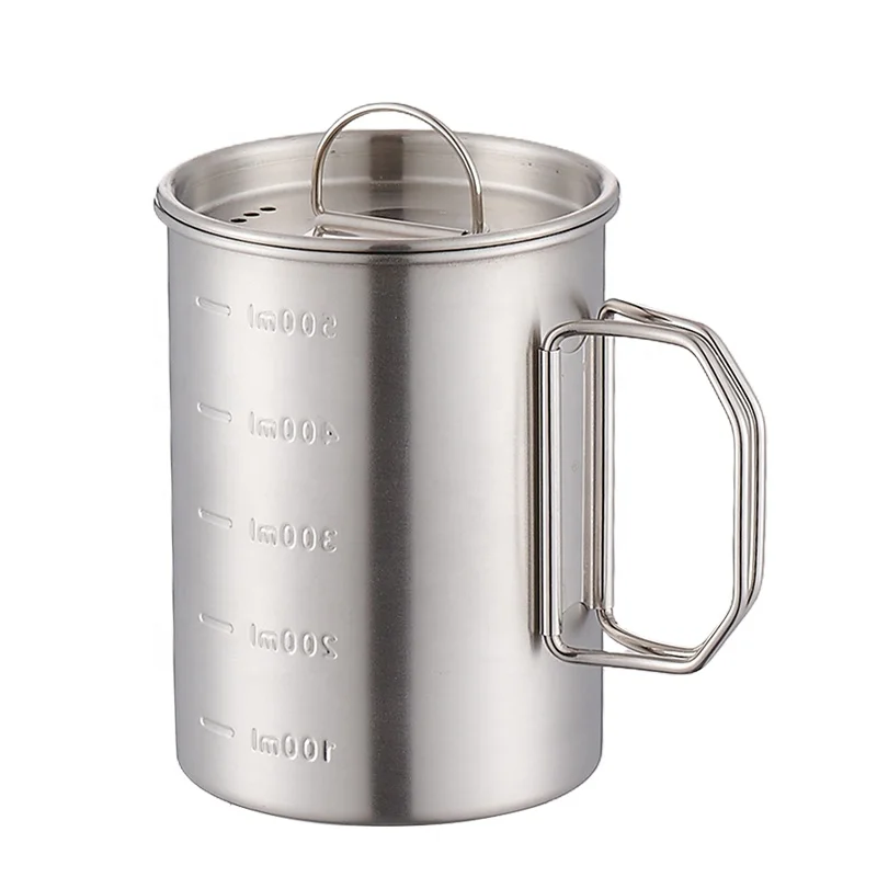 Camping Hiking Gear Cup Outdoor Mug Stainless Steel Pot with Lid 500ml Water Cup Bushcraft Backpack Cookware Equipment Factory