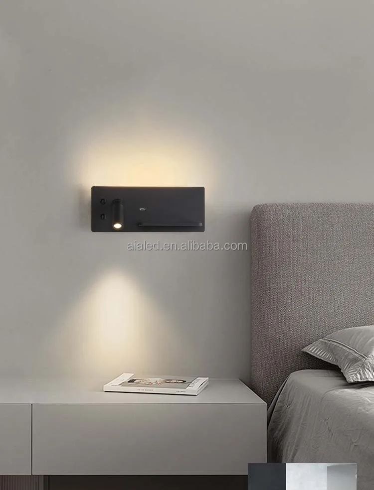 Multifunctional modern Wireless charger USB bedside reading lamp hotel villa home bedroom headboard lamp bed board wall light