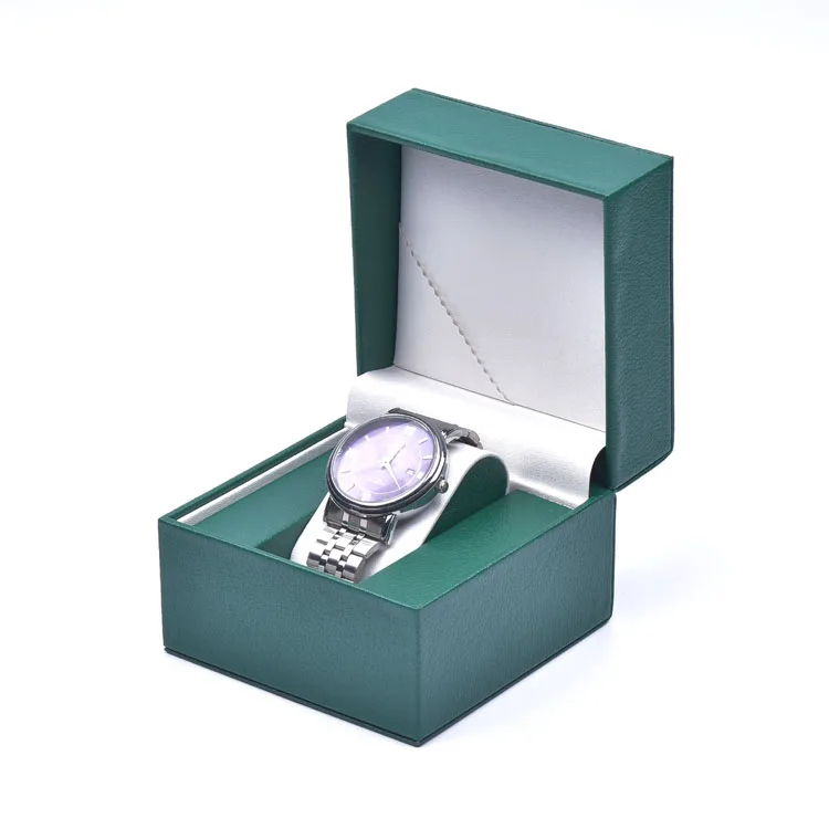 Custom Luxury Green Leather Single Watch Box Oem Wooden Storage Gift Packaging Watch Box Cases Pillow