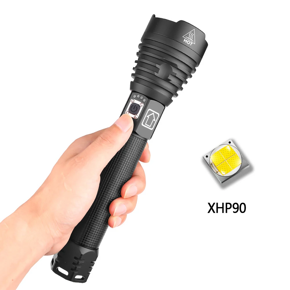Powerful Torch Flashlight Torch USB Rechargeable Tactical Hunting XHP90 LED Handheld Flashlight With Power Display