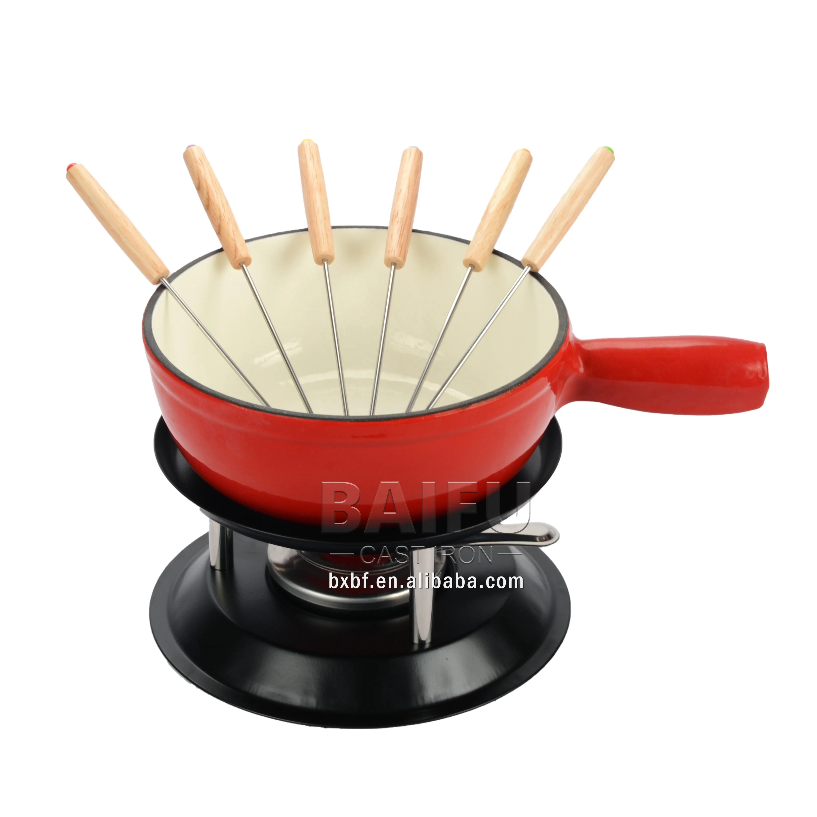 Cast Iron Enamel Fondue Set Swiss Traditional Cast Iron Cheese Melting Pot with Fondue Forks Cheese Fondue Pot Set