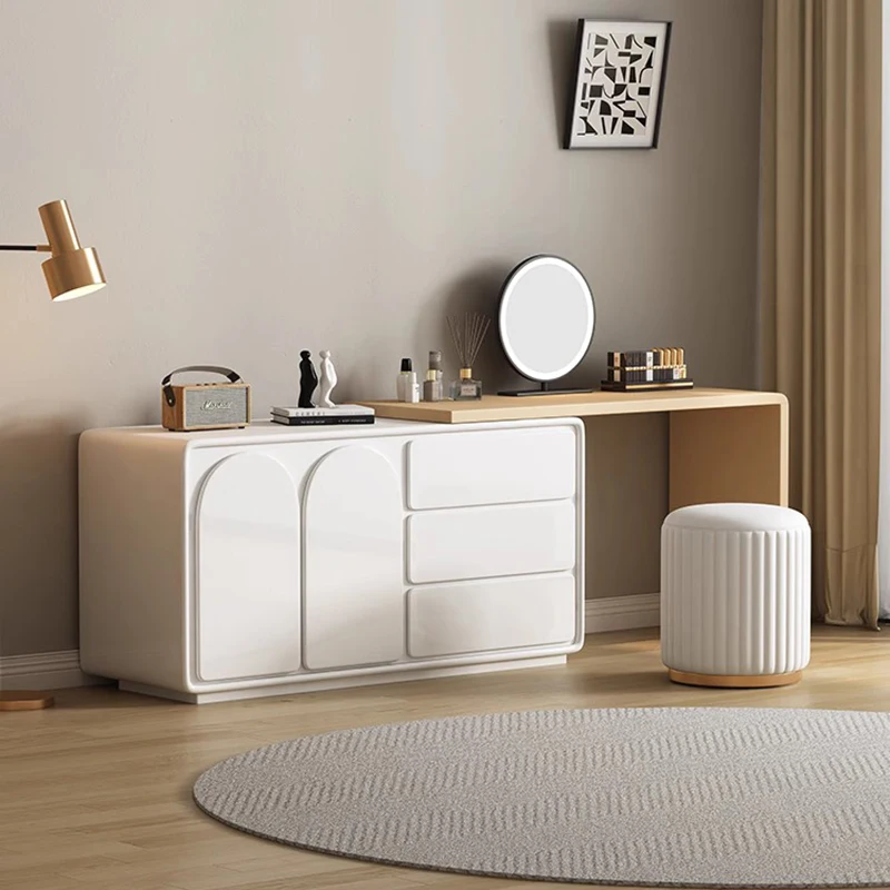 Maxky Dresser Organizer All-In-One Luxury Furniture Bedroom Multifunctional Corner Shelf Simple Wabi-Sabi Style Makeup Table