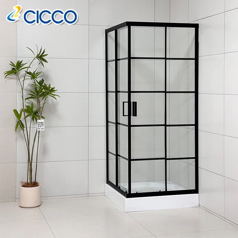 Black Design Shower Room 6mm Tempered Glass with Black Line Shower Enclosure Sliding Bath Shower Room