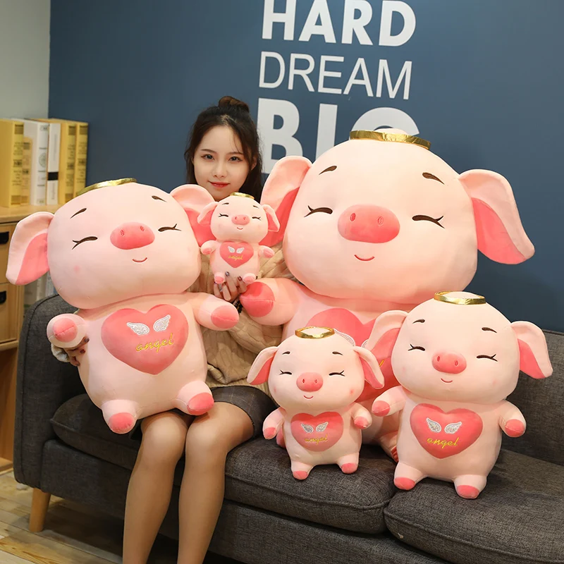 60CM Pink Cute Angel Pigs Dolls Free Custom Crown Pigs Stuffed Pig Plush Korea Toy