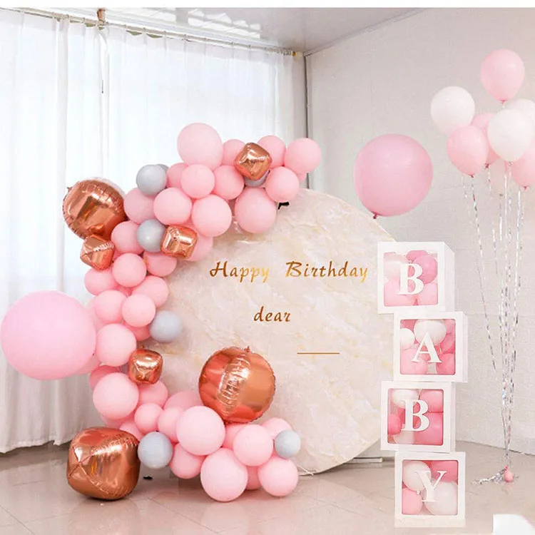 Nicro Custom 4pcs Baby Shower Backdrop Disposable White Paper Transparent Clear Balloons Boxes Party Background Decoration Set