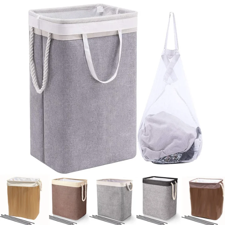 Large Laundry Basket Collapsible Laundry Bag Cotton Linen Laundry Hamper Folding Washing Bin for Clothes