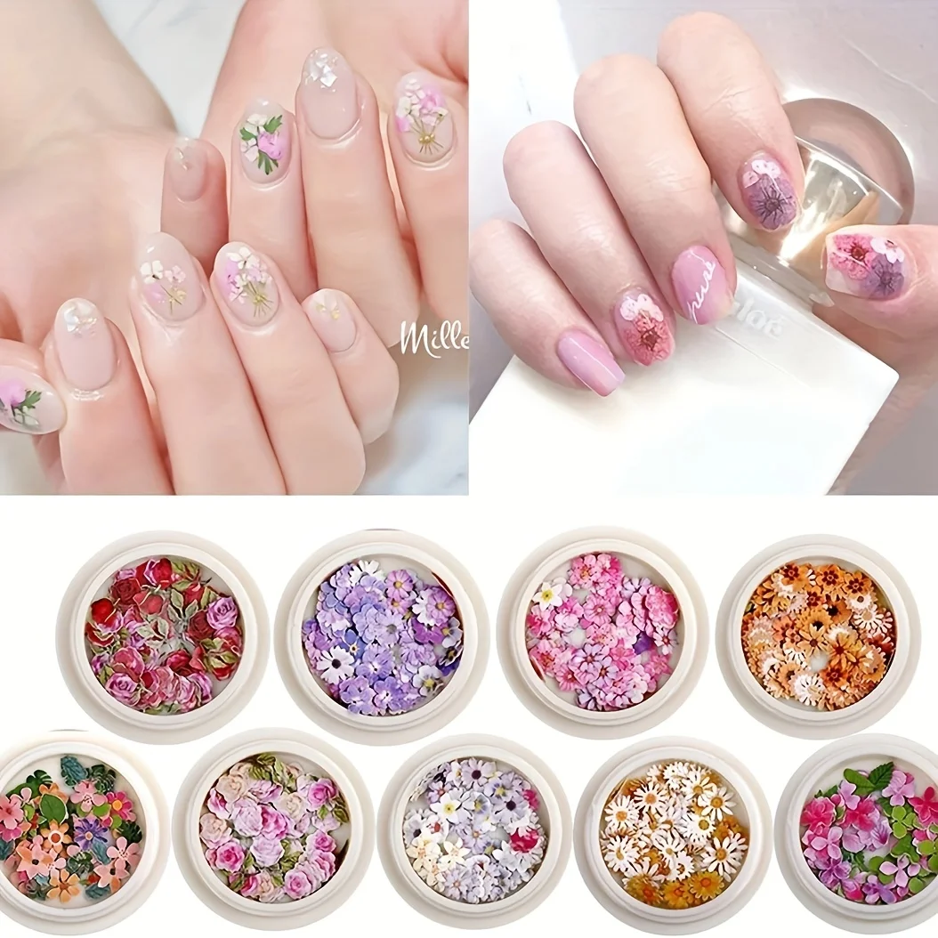 50Pcs 3D Holographic Flower Leaf Nail Stickers Acrylic Sequin Paillettes Sparkle Glitter Nail Art Decoration Simulation Flower