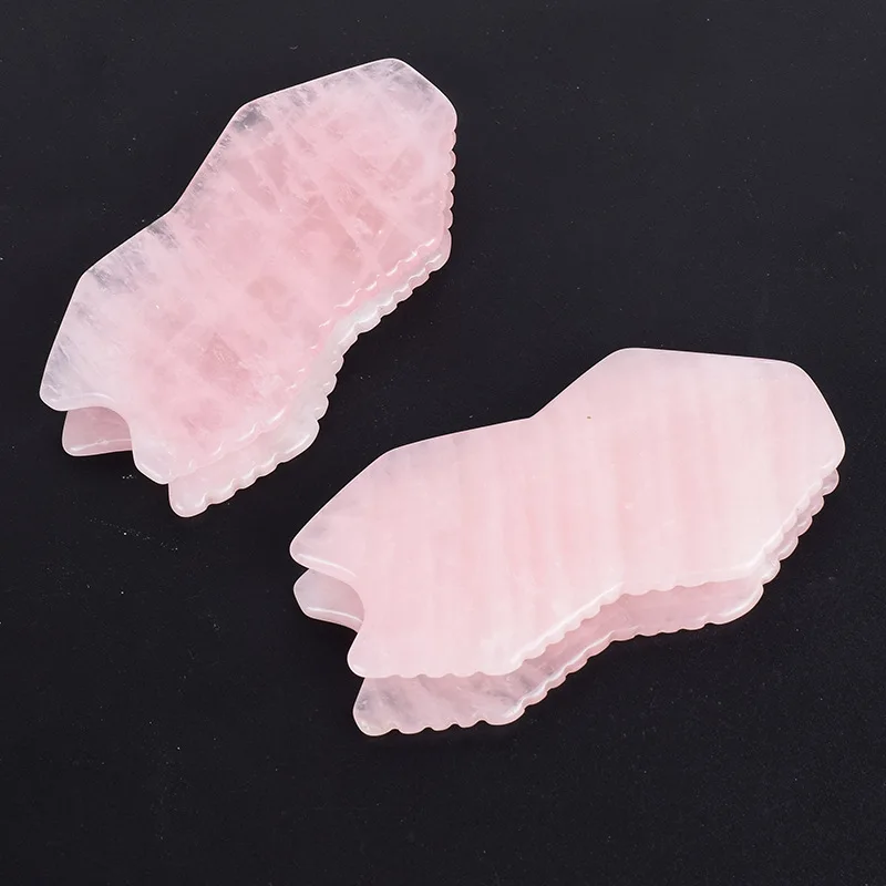 Natural Rose Quartz Jade Gua Sha Board Face Lifting Stone Guasha Scraping Facial Gouache Massage Pink Guasha Tool With Teeth