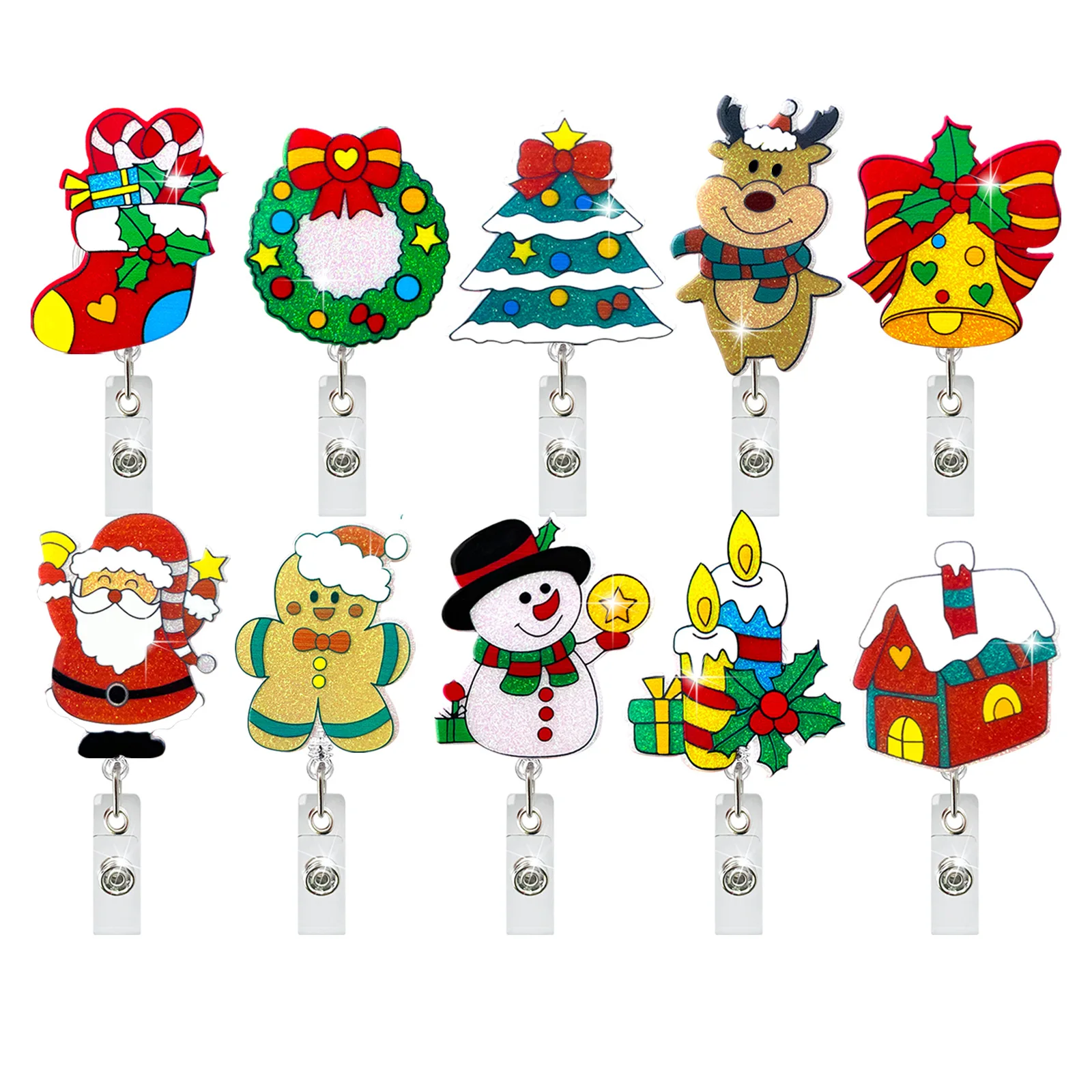 Christmas Badge Reel Snowmen Reindeer Xmas Tree Bell Badge Holder Worker Clothing Decoration Nurse Office Gifts