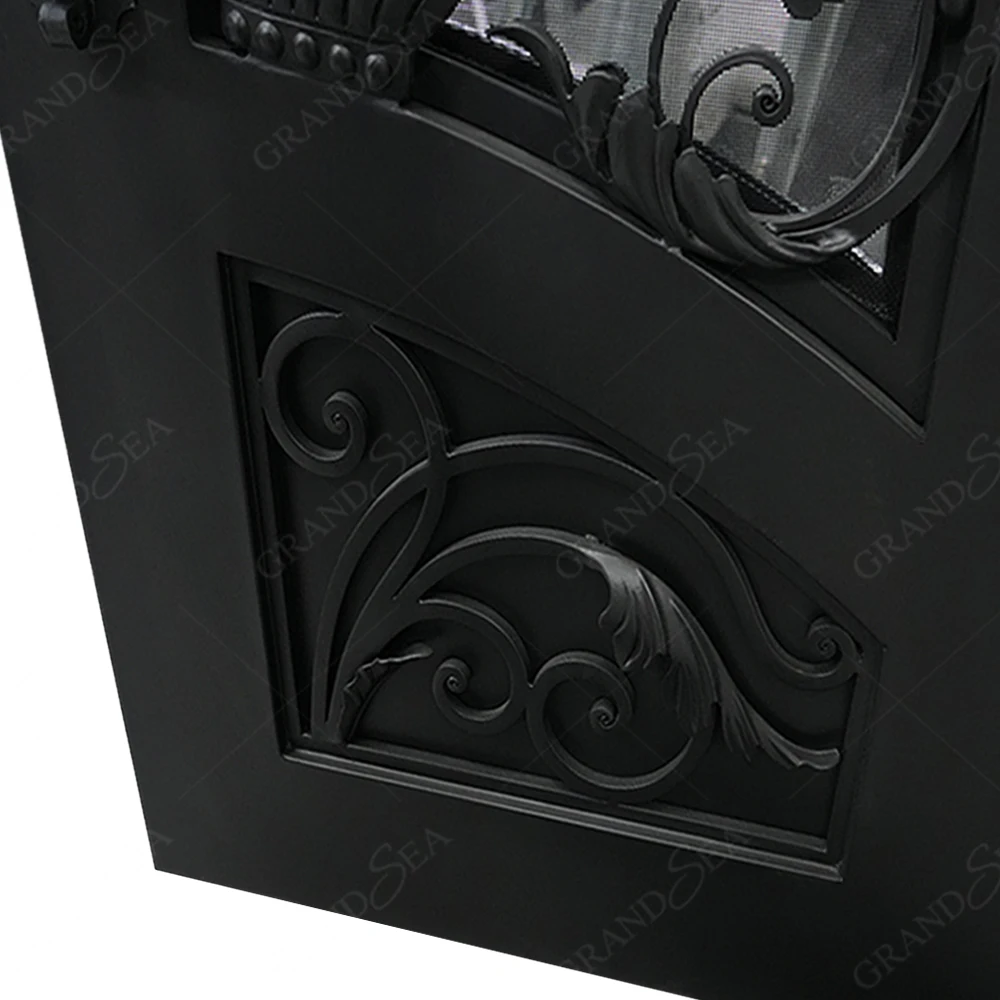 Superior Quality Double Cast Iron Grill Entrance Door For Residence Modern Design External Entrance Arched Wrought Iron Door