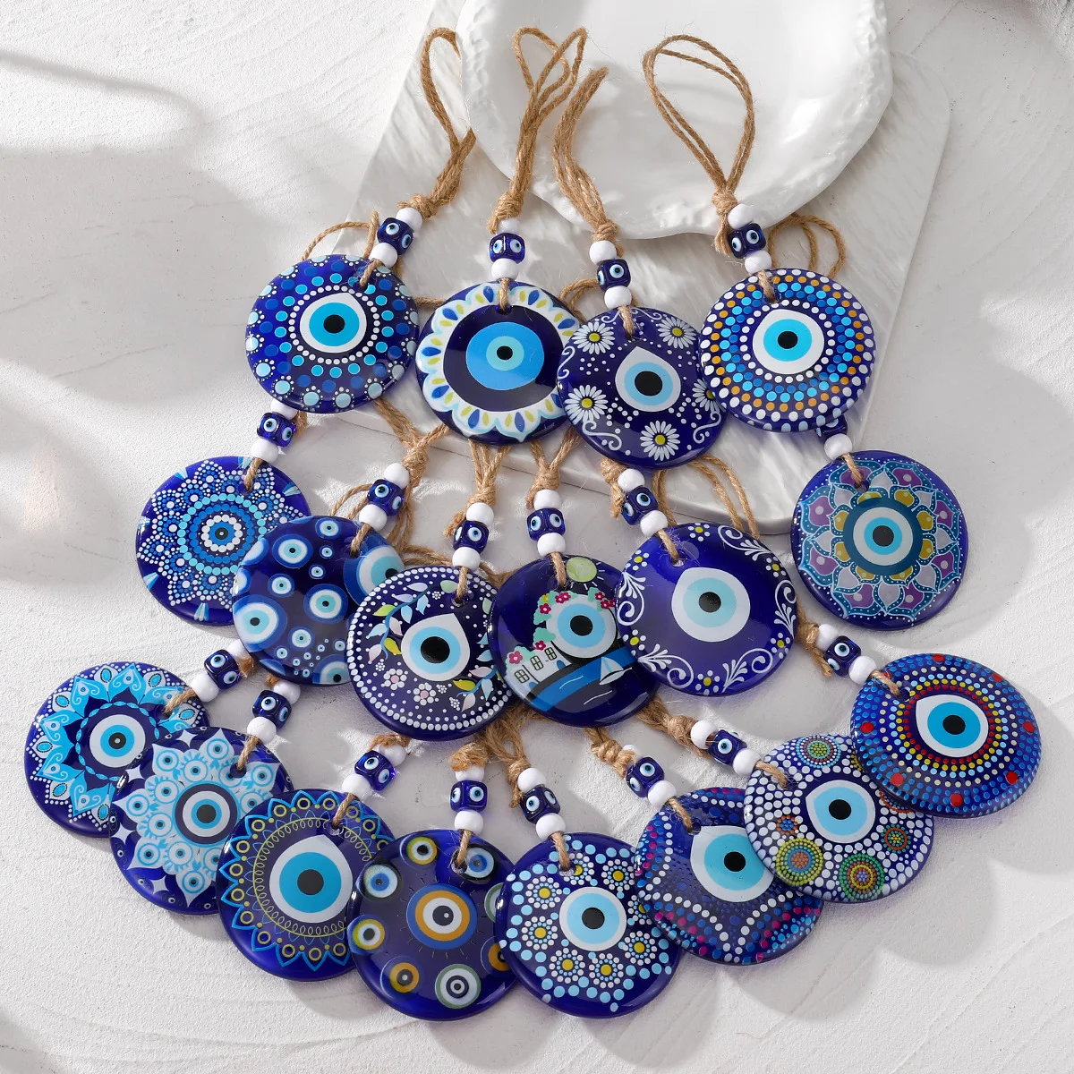 Ethnic Style Keychain Vintage Blue Resin PVC Painted printed pendant eye of the devil car pendant American village fine pendants