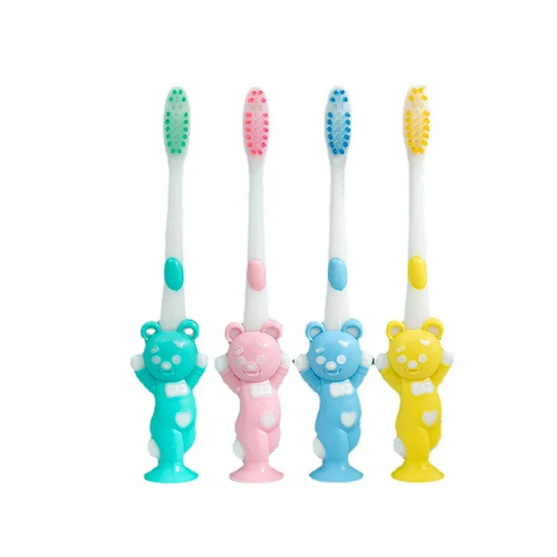 4 Pack Soft Bristles Kids Toothbrushes Rabbit Bear-Shaped Child Cartoon Toothbrush with Suction Cup Base