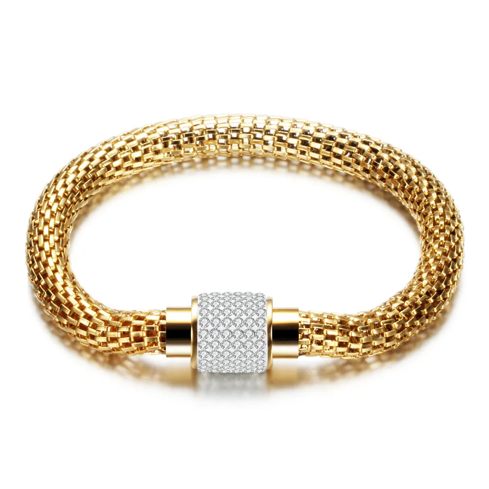 Yiwu Daicy hollow chain cable wire bracelet stainless steel pave diamond magnetic bracelet gold plated hip hop  for women couple