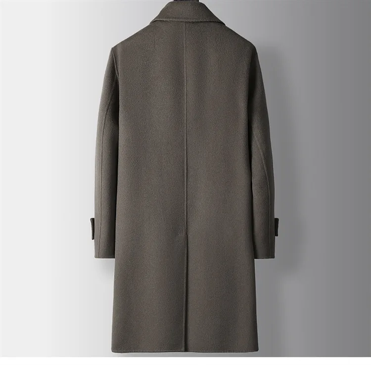 Fall/winter High-end Pure Wool Single Breasted Coat for Men Shawl Collar Goose Down Inner Lining Double-sided Woolen Long Jacket