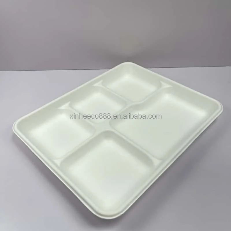 Best Price Eco Quality Sugarcane Bagasse 5 Compartment Compostable Tray Custom Safe Use-for Party Wedding Dinnerware Food Plate