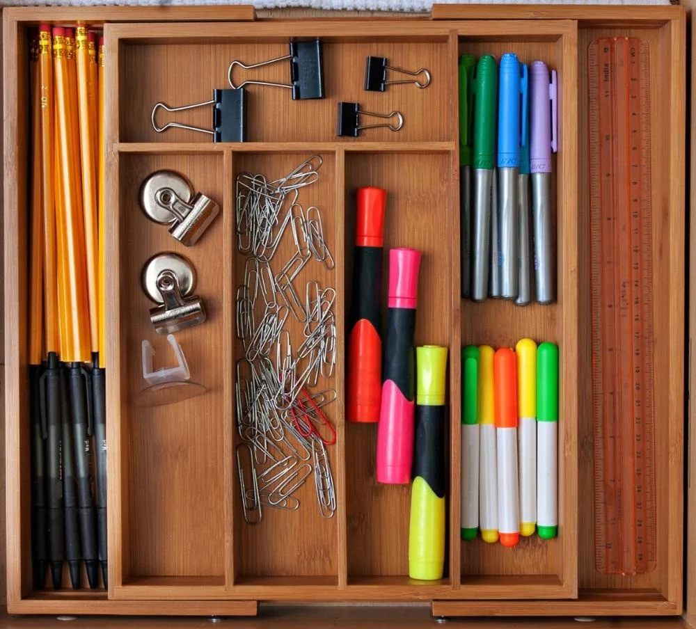 Регулируемый держатель для хранения столовых приборов органайзер из бамбука расширяемый поднос с 5 отделениями