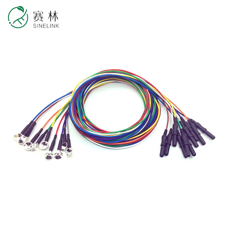 Hot Sale Reusable Ag Solid Silver EEG Cup Electrodes with Colorful Cables