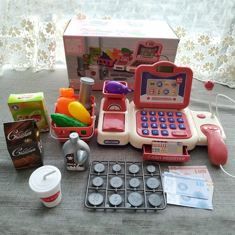 New product plastic educational pretend play supermarket cash register set toys for kids