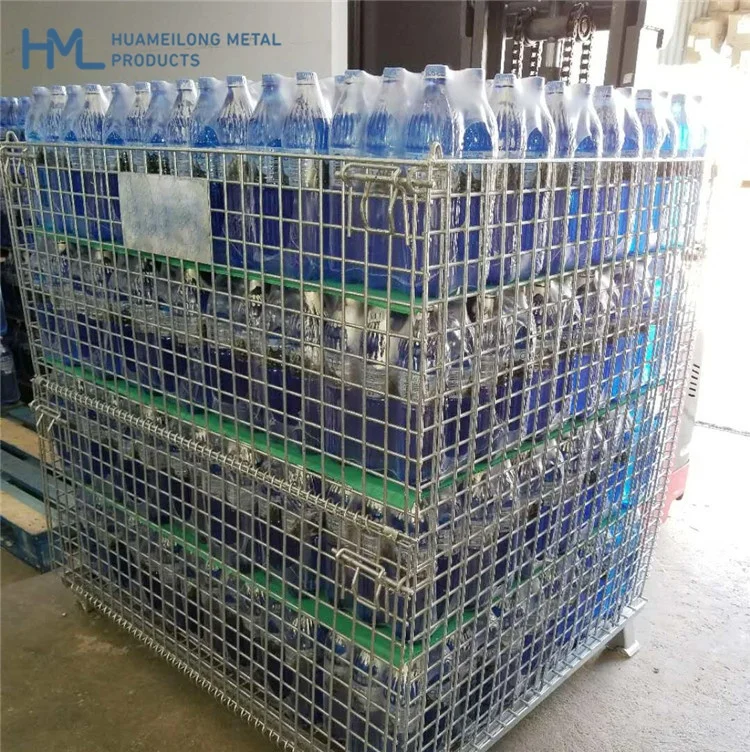 Warehouse storage collapsible welded foldable stacking wire mesh metal steel pallets rollen gitterbox