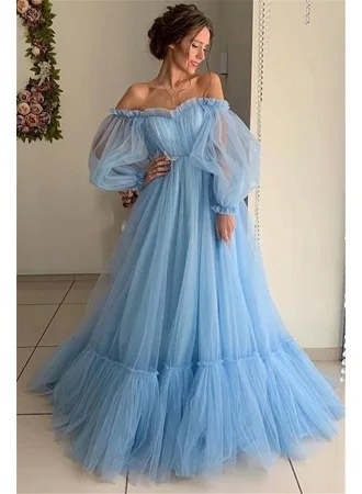 Wholesale custom line shoulder gauze long sleeve wedding dress big swing dress new