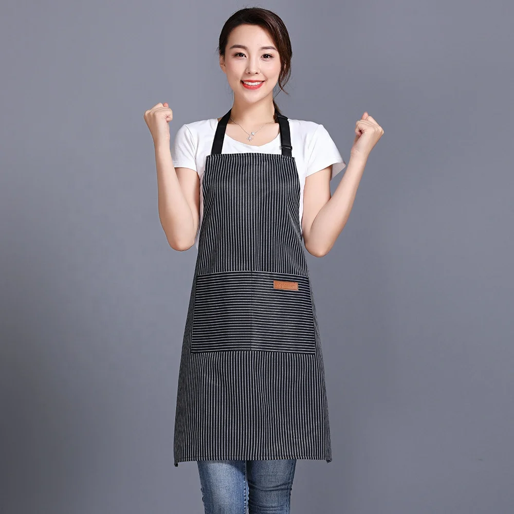 Custom Soft Stripe Arpenter Cheap Washed Cotton Linen Kitchen Apron For Women Chef Apron