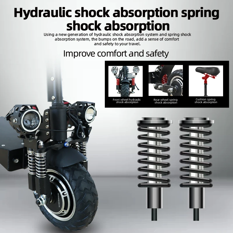 
JS Electric Scooter 2000W Kick Scooter 150kg Max Load EScooter with Lithium Battery Scooter 10inch Street Tire 