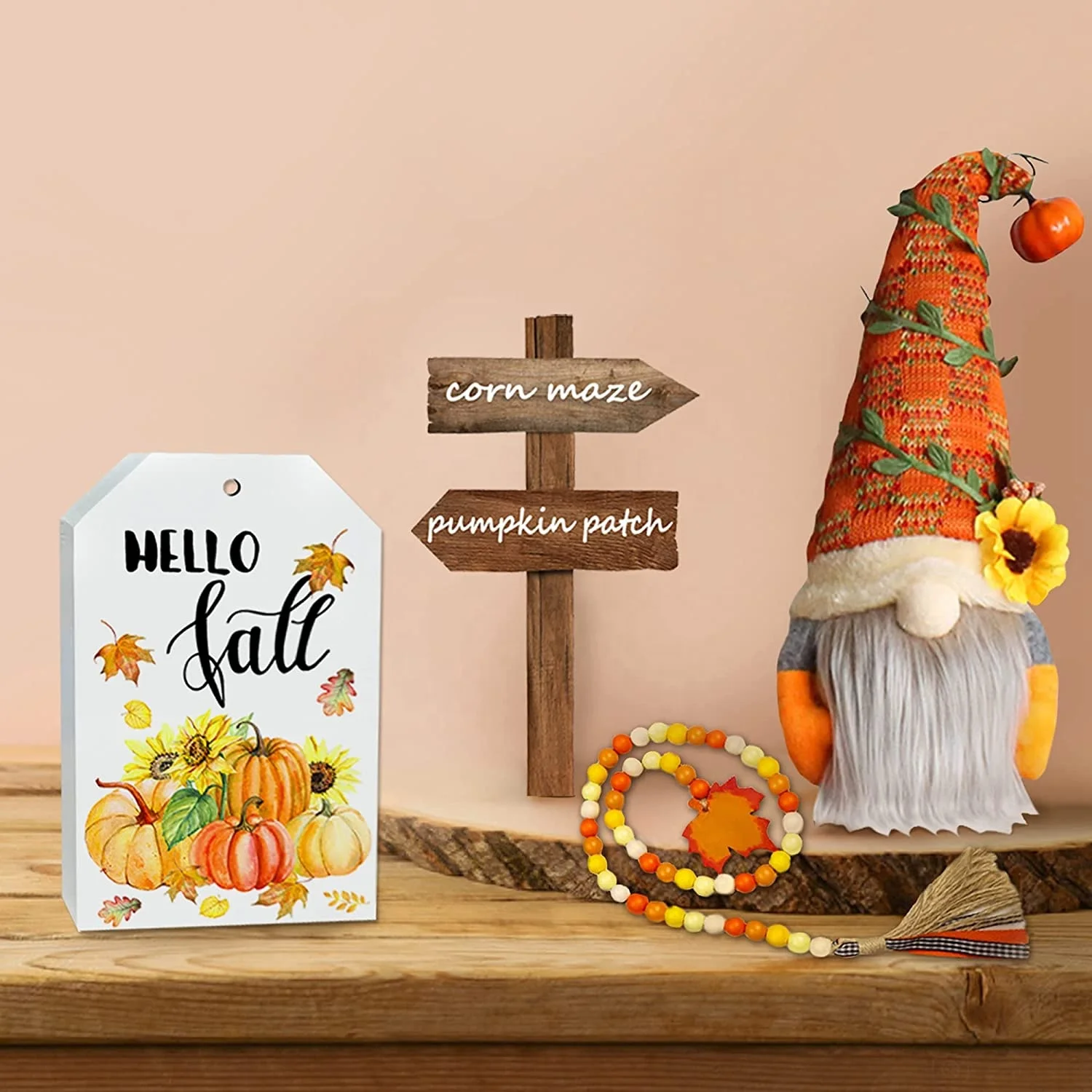 Fall Decor Fall Tiered Tray Decor Plush Gnome Fall Wood Bead Garland  Happy Wooden Sign - Pumpkin Spice Corn Maze Sig