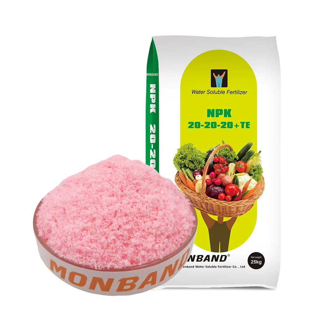 Monband Crystal Powder Water Soluble NPK 20-20-20+TE Balance Formulations High Purity 100% Low Cost water soluble fertilizer