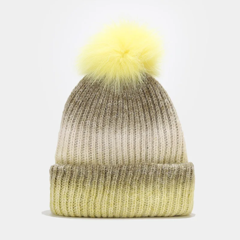 Manufacturers Custom Jacquard Knit Mohair Winter Pom Beanie Hat with Faux Pompom for Women