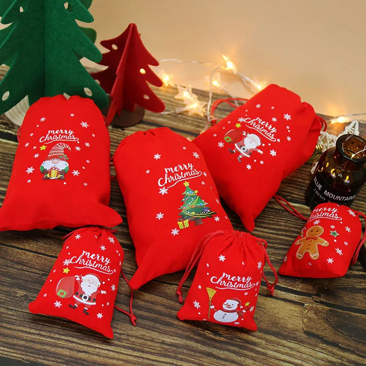 Velvet drawstring Candy Chocolate Sweet Jewelry pouch bags for Xmas Merry Christmas Tree Party Decor
