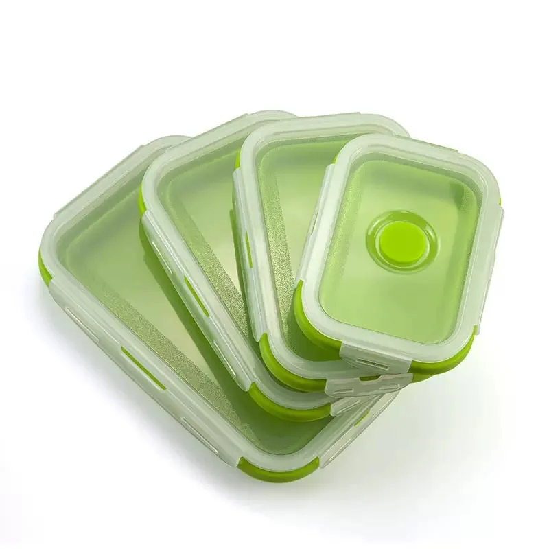 4 pcs clear food storage sealed container box japanese custom  plastic silicone adult collapsible bento lunch box