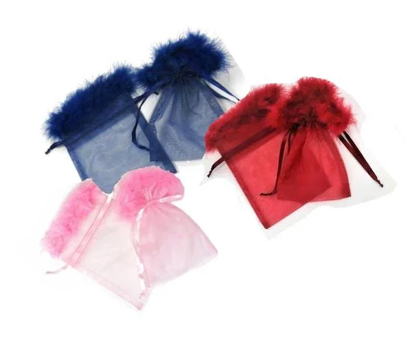 Оптовая продажа 50 шт. 12, 5 х17 см мешочки из органзы на шнурке с перьями подарочные мешочки с индивидуальным логотипом Рождественские Свадебные сумки