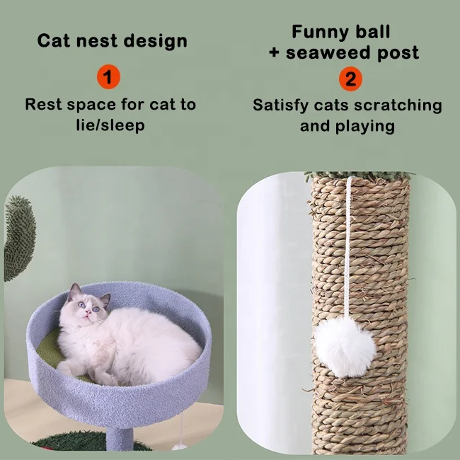 Luxury Cat Playing Climbing Scratching Post Furry Ball Toy Cat Tree House Mushroom Cactus Green Cat Trees & Scratcher