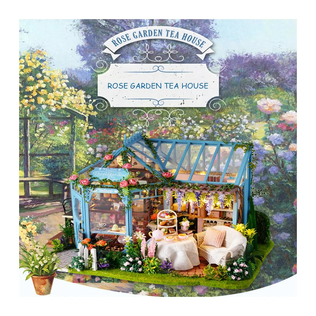 Rose Garden Assemble DIY Wooden Houses Miniatures with Furniture DIY Miniature doll house for girls doll house accessories
