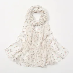 2022 spring and summer new Malaysian turban pearl chiffon little flower printed yarn scarf silk headscarf