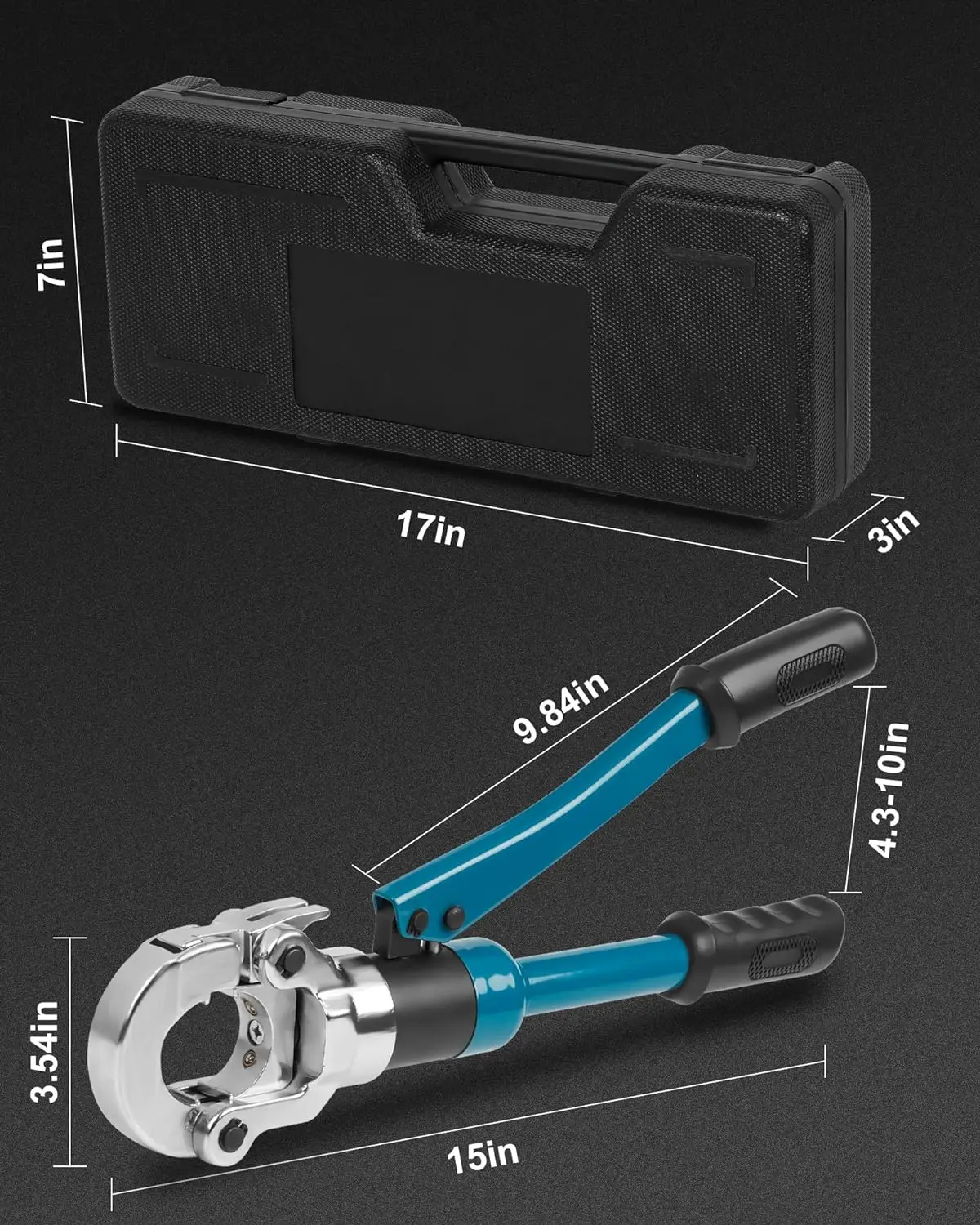 Hydraulic Stainless Steel Crimper Kit with 1/2' 3/4' 1' Jaw Tee Copper Fitting Pex Pipe Press Crimping Tool for Narrow Spaces