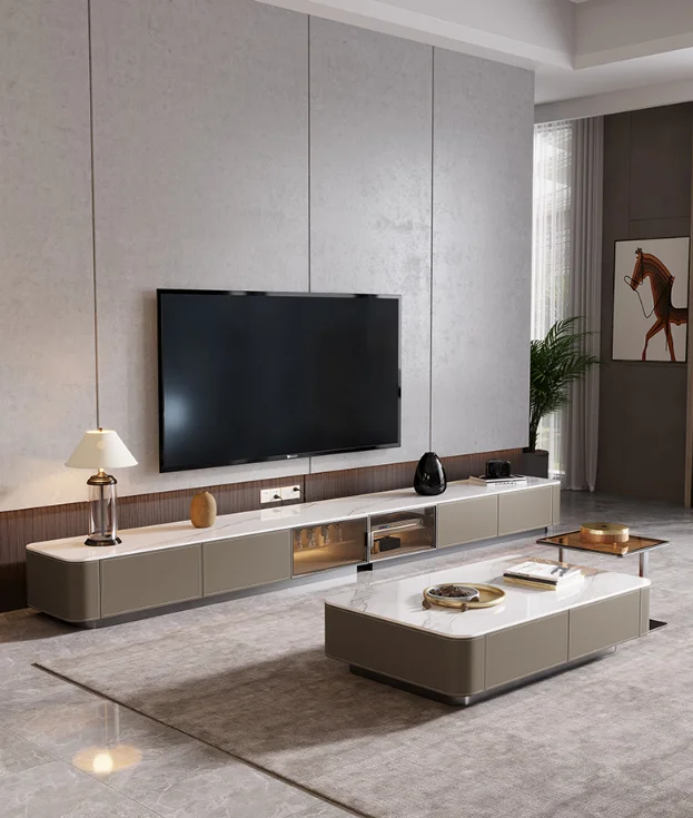 Home Improvement Living Room Storage Cabinet Modern  Cabinet Extension Tv Stand with Backboard