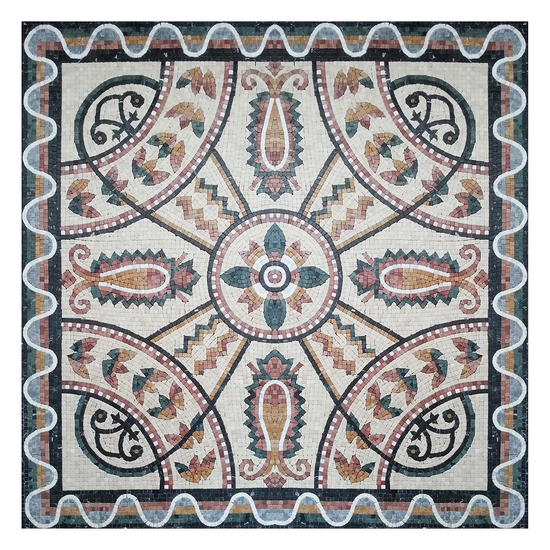 Handmade Natural Marble Art Tiles Square Compass Mosaic Tiles Navigation Medal Stone Marble Floor Tiles Puzzle