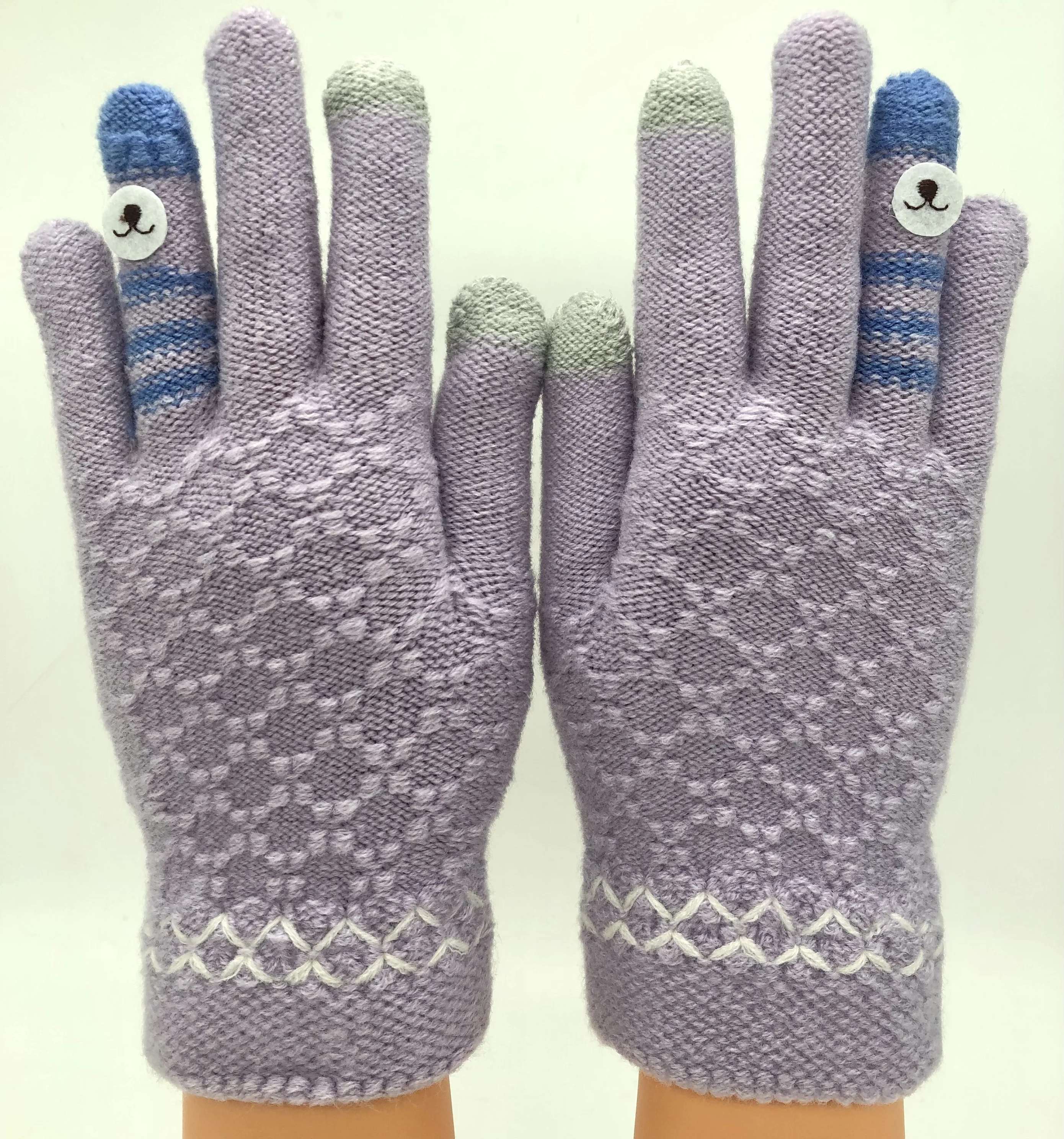 Factory direct sale touch screen knit winter gloves warm gloves Embroidery decoration finger gloves