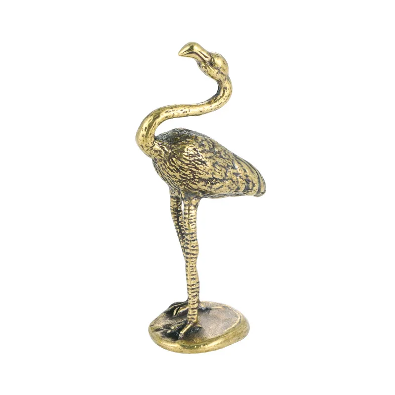 Crafts brass flamingo ornaments antique old solid pure copper bird toy decoration.