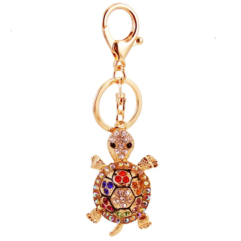 High Quality Flashing Crystal Cute Turtle Key Ring Colorful Diamond Turtle Keychain for Car Bag (KC013C)