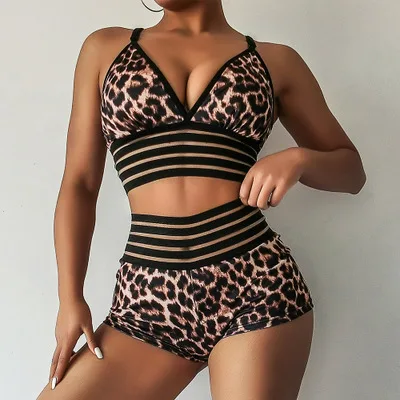Hot Sexy Leopard Swimsuit For Women Fitness Swimwear Sport Bikini
