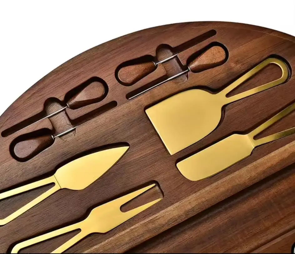 Bamboo Cheese Board and Knife Set Deluxe Acacia Wood Cheese Charcuterie Board with Cheese Tool Knife Accessories