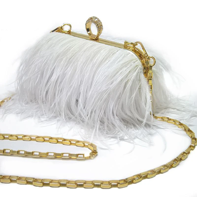 
Ladies Ostrich Feather Wedding Clutches Purse Bridal PartyBag Messenger Evening Clutch Bags 