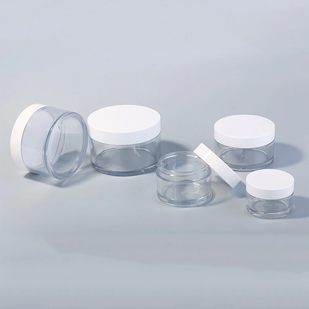30g 50g 100g 150g 200g Clear Eco Friendly Empty Plastic Skin Care Cream Jar Manufacturing For Cosmetic with White Lid