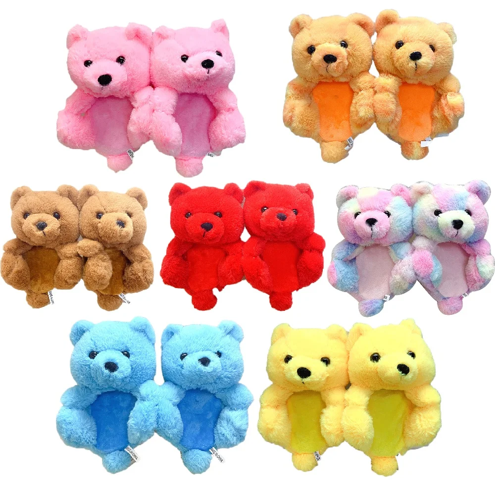 Amazon  Hot Selling Custom Stuffed Plush Toy Teddy Plush Bear Slipper House slippers Bedroom slippers for women and kids