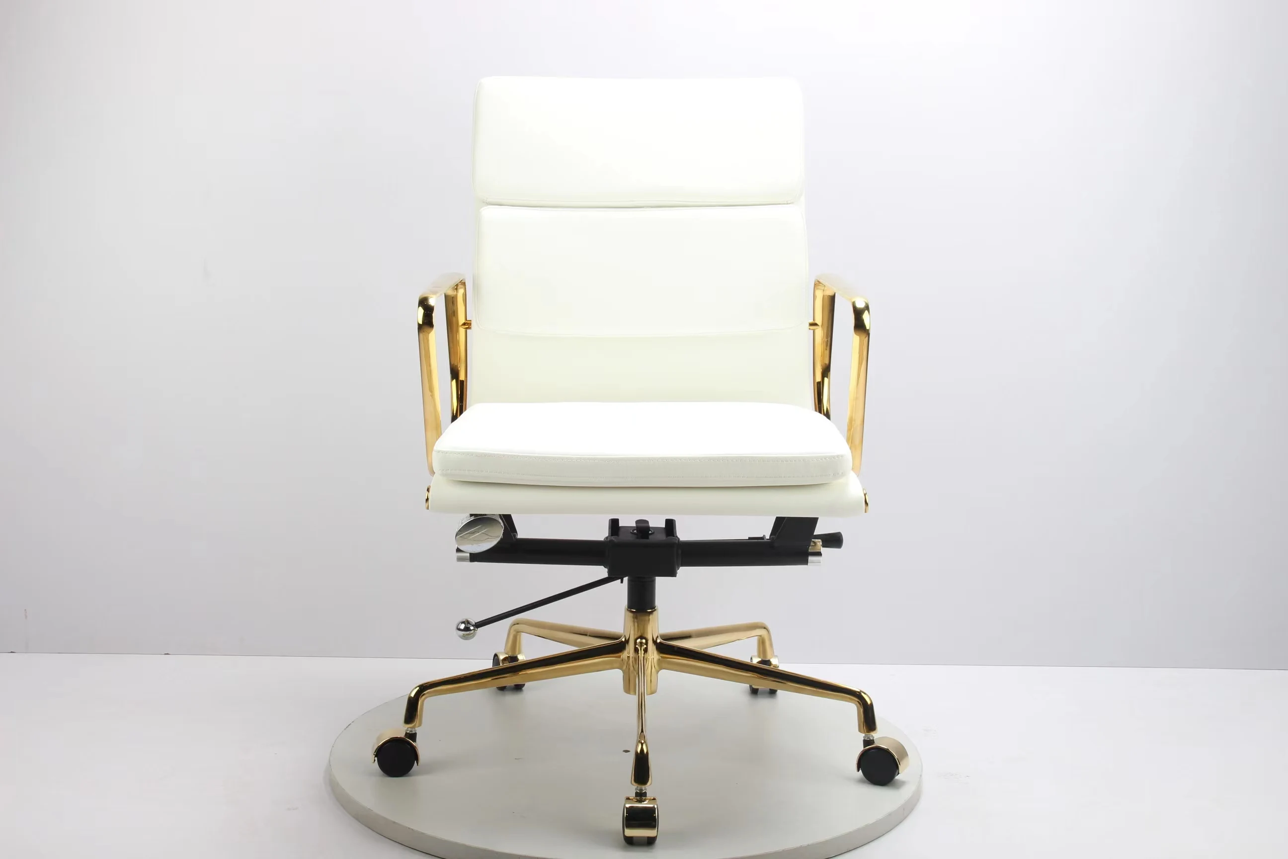golden aluminum  leather PU  arm high back office chair