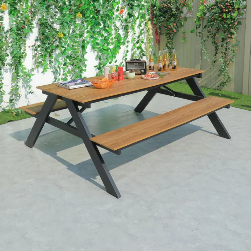 WPC Outdoor Furniture Plywood Garden Furniture Aluminum Picnic Table Set.Plastic Wood Table and Chair Park Bench