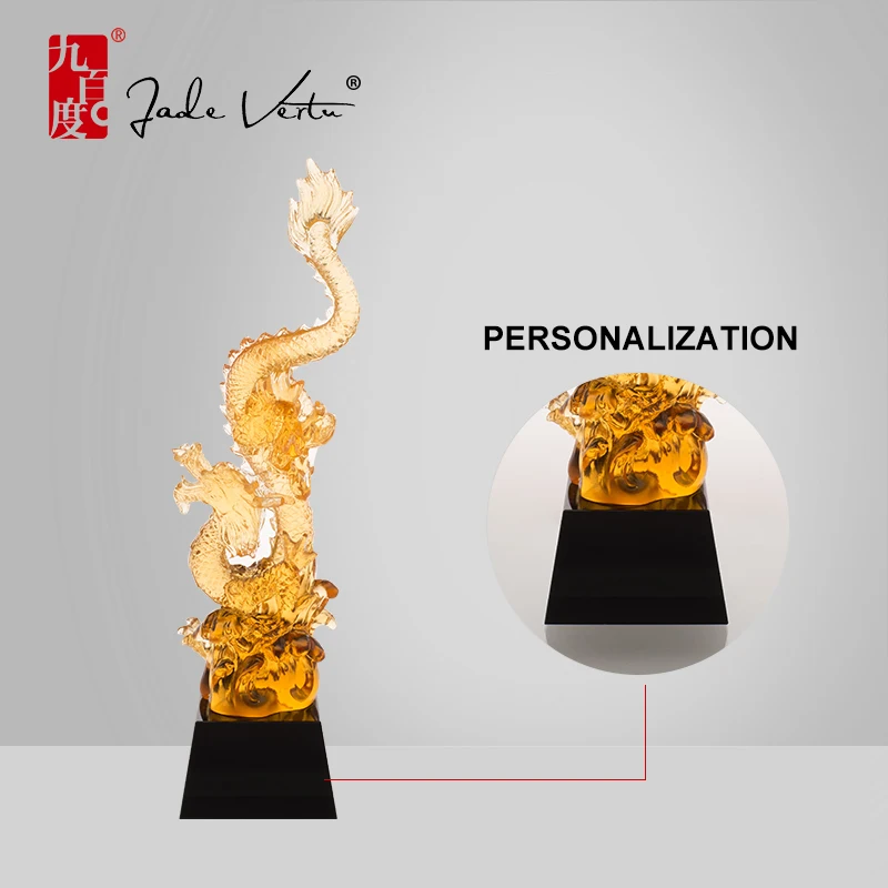 Jadevertu liuli Amber Chinese Dragon award trophy custom for Celebrity leading crystal plaque award