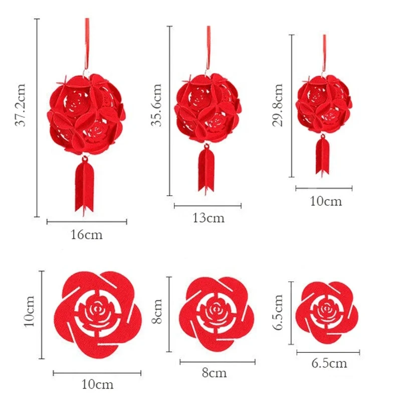Set of 10 Chinese New Year Wedding Felt Embroidered Ball Red Lantern Wedding Decoration